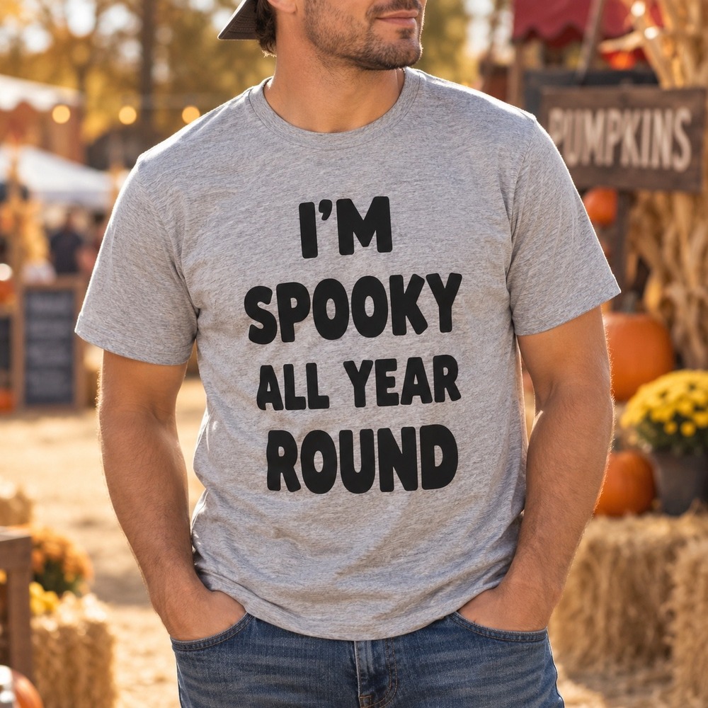 Mission Ridge Mens Medium Im Spooky All Year Round Halloween Graphic Tee Gray